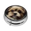 Little Dog Pill Box 3 Compartment Round Portable Pill Case for Pocket or Purse Small Weekly Medicine Planner Travel Pillbox with Mirror Decorative Metal Vitamin Holder Gifts view 3