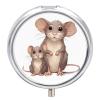 Mother and Child Rats Travel Pill Box Case 3 Compartment Cute Pill Organizer Metal Pill Holder with Mirror Small Medicine Organizer Daily Pill Container for Purse Pocket Portable Meds Box view 1