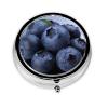 Blueberry Pill Box 3 Compartment Round Portable Pill Case for Pocket or Purse Small Weekly Medicine Planner Travel Pillbox with Mirror Decorative Metal Vitamin Holder Gifts view 2