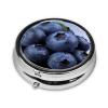 Blueberry Pill Box 3 Compartment Round Portable Pill Case for Pocket or Purse Small Weekly Medicine Planner Travel Pillbox with Mirror Decorative Metal Vitamin Holder Gifts view 3
