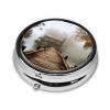 Lake House Pill Box 3 Compartment Round Portable Pill Case for Pocket or Purse Small Weekly Medicine Planner Travel Pillbox with Mirror Decorative Metal Vitamin Holder Gifts view 3