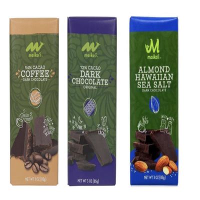 NineLife Basics Maika'i Chocolate (Pack of 3) Coffee, Almond Hawaiian Sea Salt & Dark Chocolate