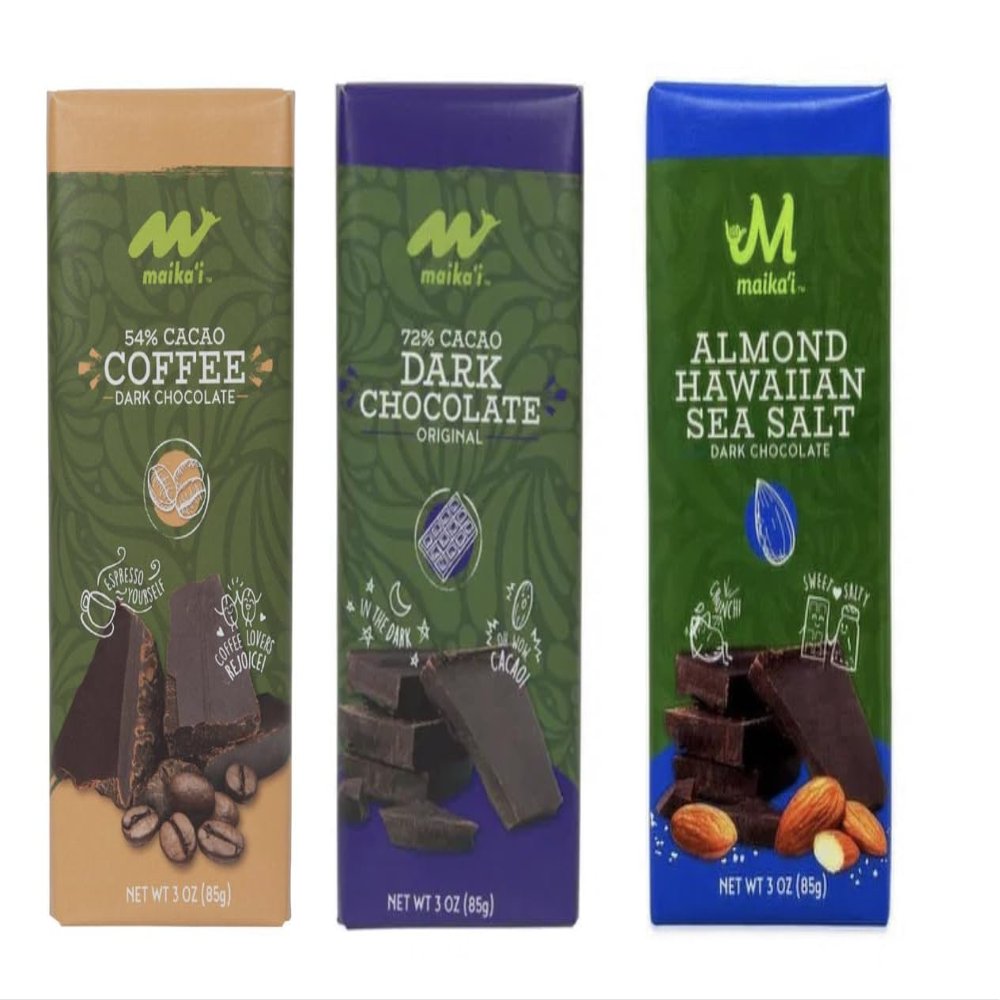 NineLife Basics Maika'i Chocolate (Pack of 3) Coffee, Almond Hawaiian Sea Salt & Dark Chocolate