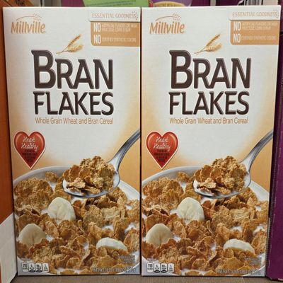 Bran Flakes Millville Whole Grain Wheat and Bran Cereal 18oz 510g (Two Boxes)