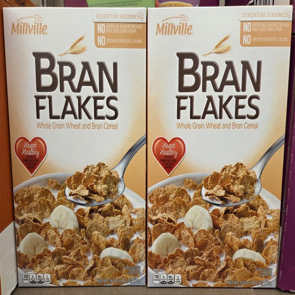 Bran Flakes Millville Whole Grain Wheat and Bran Cereal 18oz 510g (Two Boxes)