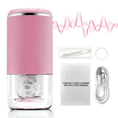 Contact Lens Cleaning Machine Portable Ultrasonic Contact Lens Cleaner 360 All-Around High-Frequency Vibration for Deep Cleaning Soft Lenses Colored Contact Lenses(Pink)