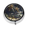 Palm Tree Pill Box 3 Compartment Round Portable Pill Case for Pocket or Purse Small Weekly Medicine Planner Travel Pillbox with Mirror Decorative Metal Vitamin Holder Gifts view 2