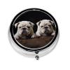 Little White Bulldog Pill Box 3 Compartment Round Portable Pill Case for Pocket or Purse Small Weekly Medicine Planner Travel Pillbox with Mirror Decorative Metal Vitamin Holder Gifts view 2