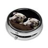 Little White Bulldog Pill Box 3 Compartment Round Portable Pill Case for Pocket or Purse Small Weekly Medicine Planner Travel Pillbox with Mirror Decorative Metal Vitamin Holder Gifts view 3