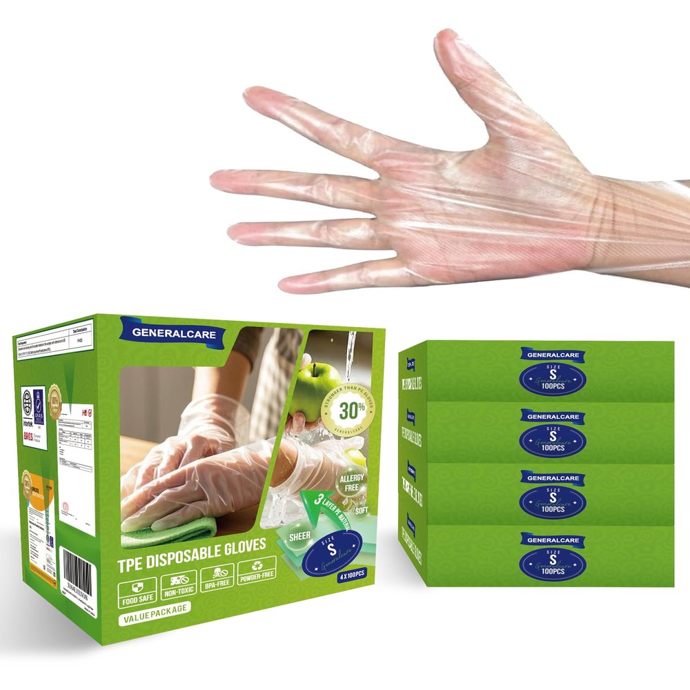 GENERALCARE Disposable TPE Cooking Gloves, Ideal for Cleaning and Food Prep, Latex & Powder Free, Food safe,M,4X100PCS