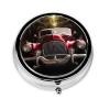 Classic Car Pill Box 3 Compartment Round Portable Pill Case for Pocket or Purse Small Weekly Medicine Planner Travel Pillbox with Mirror Decorative Metal Vitamin Holder Gifts view 2