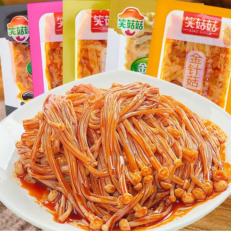 5 Flavors Enoki mushroom,Spicy barbecued enoki mushrooms,side dishes,instant food,pickles,Mala latiao,spicy snack food,Kimchi vegetables,delicious snack gift (5 Flavor mix,10packs)