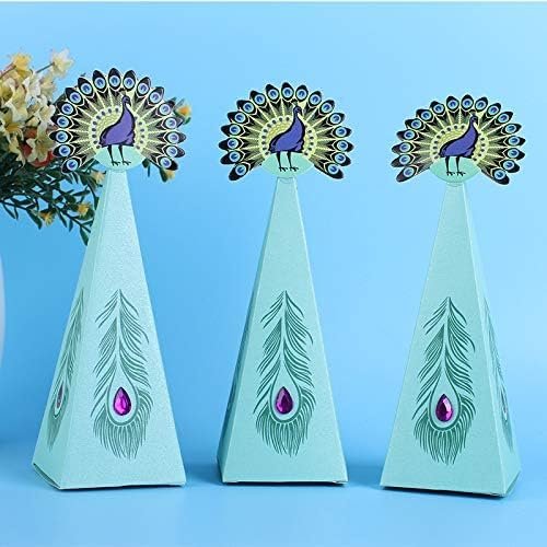 50pcs Peacock Candy Boxes, Peacock Triangle Shape Party Supplies Chocolate Boxes for Wedding, Kids Birthday Party Decorations (Peacock)