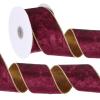 PATIKIL 2.5 Inch x 10 Yards Velvet Wired Ribbon, Velvety Gold Crushed Ribbons Double Faced Gift Wrapping Binding for Crafts Bow Wreaths Chrismas Tree Decorations, Wine Red view 1