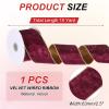 PATIKIL 2.5 Inch x 10 Yards Velvet Wired Ribbon, Velvety Gold Crushed Ribbons Double Faced Gift Wrapping Binding for Crafts Bow Wreaths Chrismas Tree Decorations, Wine Red view 2