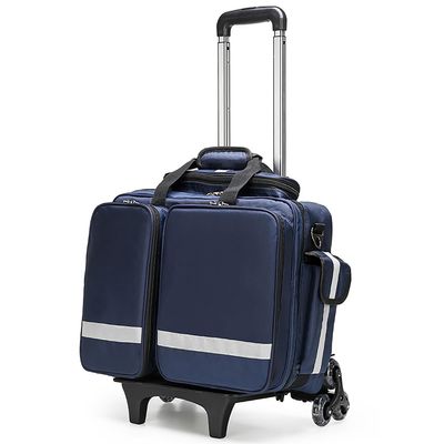 Large Capacity Waterproof Medical Trolley Bag, with Wheels - Durable First Aid Kit, for Emergency Responders - Paramedics Trauma Bag(Blue)