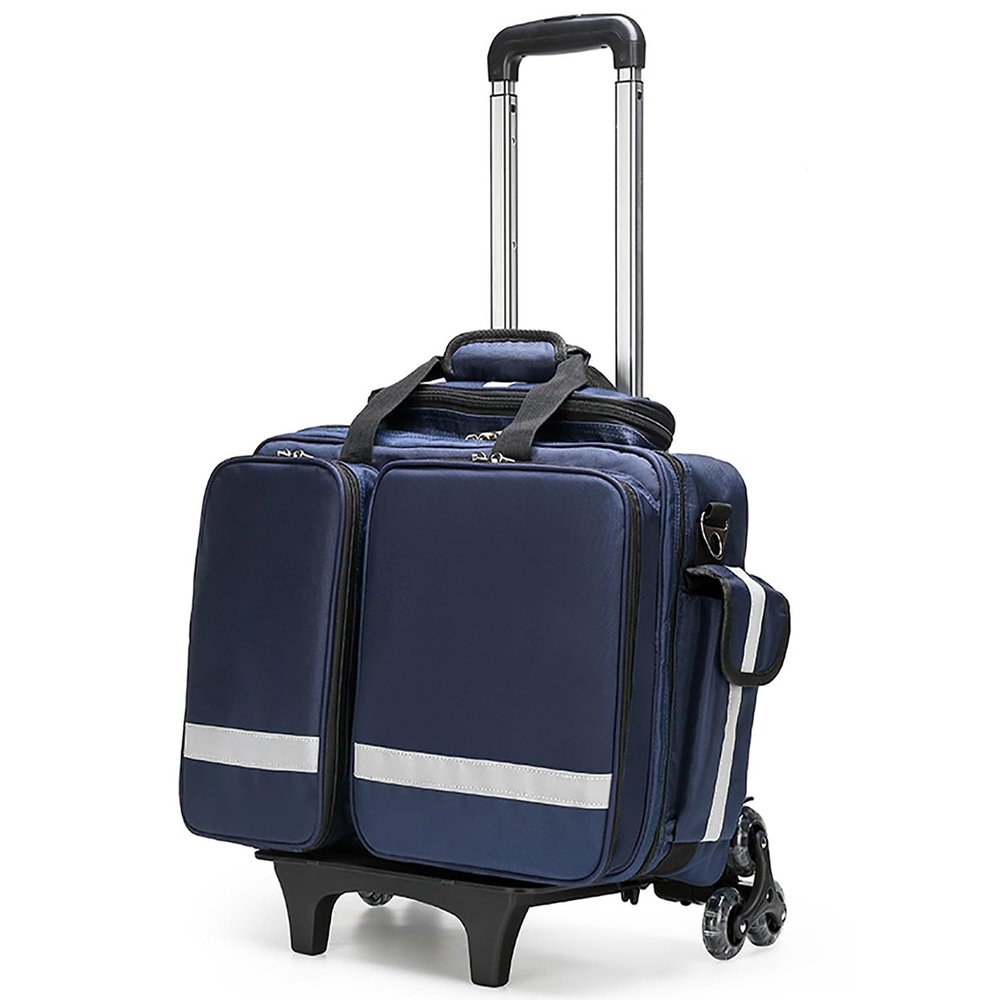 Large Capacity Waterproof Medical Trolley Bag, with Wheels - Durable First Aid Kit, for Emergency Responders - Paramedics Trauma Bag(Blue)