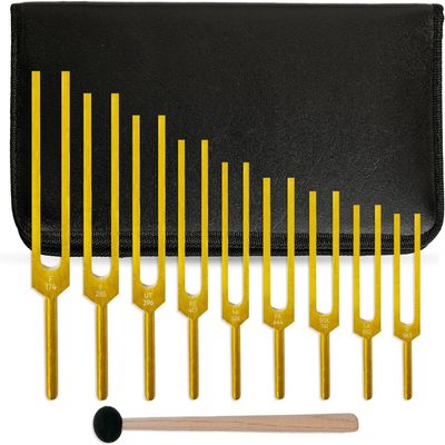 9-Piece Solfeggio Tuning Fork Set with Silicone Hammer & Carrying Bag DNA Repair & Sound Therapy Healing Tools for Balance & Wellness