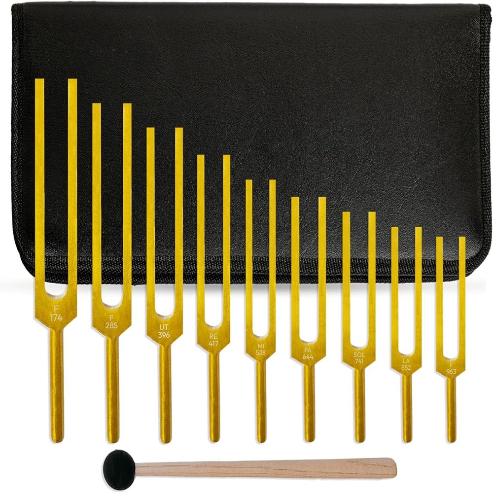 9-Piece Solfeggio Tuning Fork Set with Silicone Hammer & Carrying Bag DNA Repair & Sound Therapy Healing Tools for Balance & Wellness