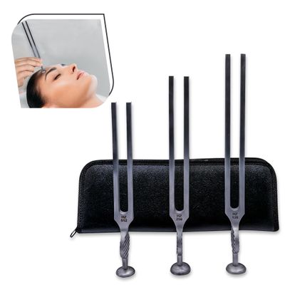 Gardiner Brown Tuning Fork Set for Healing 128Hz, 256Hz, 512Hz Brushed Stainless Steel for Medical, Yoga, Meditation, Sound Therapy and Healing