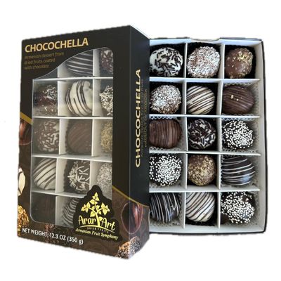 CHOCOCHELLA (12.3oz) Premium Armenian Gourmet Delights | Walnuts & Dried Fruits Coated in Dark, White & Milk Chocolate | 100% Natural, No Added Sugar | Handcrafted Gift Box | Healthy & Delicious Snack