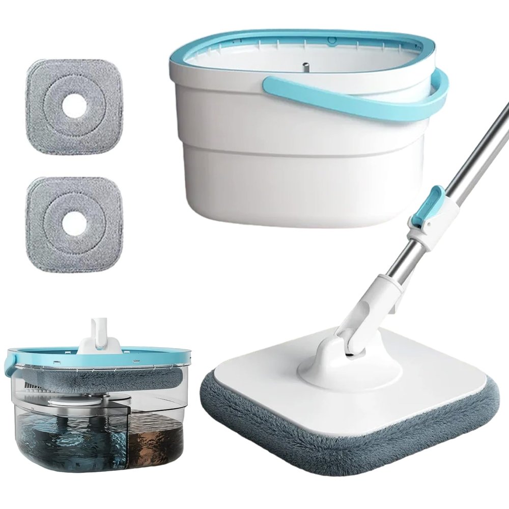 Mop and Bucket Set with Wringer, 360 Spin Mop and Bucket, 2 Microfiber Refills, Height Adjustable Handle, Kitchen Wet and Dry Use, Floor Cleaning System Spin and System