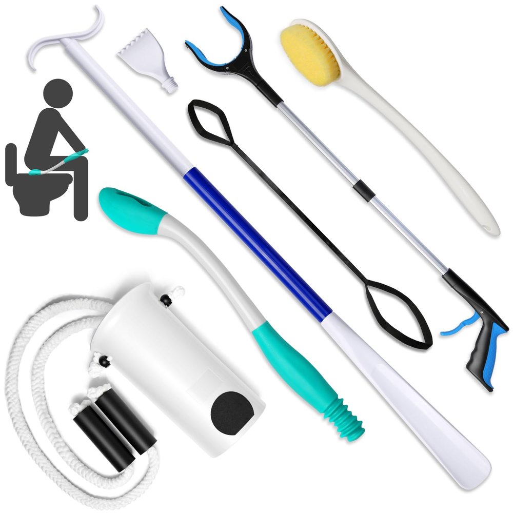 7PC Hip Kit, Hip Kit for Seniors, Surgery Recovery Items, Hip Replacement Kit After Surgery, Hip Replacement Recovery Kit with Grabber,Sock Aid,Leg Lifter,Dressing Stick,Shoehorn,Back Scratcher