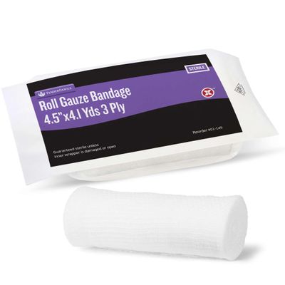 4.5" Sterile Gauze Rolls - 1 Gauze Bandage for Covering and Cushioning Wounds - 4.5" x 4.1 Yards Long - 3 Ply Medical Roll - Good for Primary and Secondary Dressings