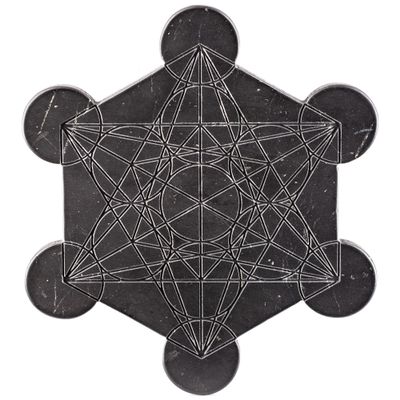 Shungite Charging Plate Metatron - Matte Finish - Engraving of the Sacral Symbol Cube of Metatron - Charging Plate for Crystals Plant and Drinking - Each one has a Certificate of Authenticity