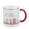 Christian Art Gifts Inspirational Natural Soy Wax Essential Oil Infused Scented Holiday Candle in Ceramic Mug: Merry Christmas, Snowy Village Theme, Cotton Wick, Red & White, Season's Greetings Scent view 1