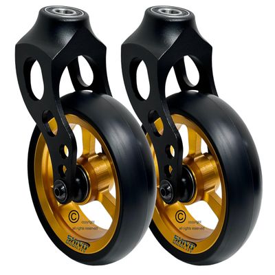 Wheelchair Caster Fork with Soft Caster. Black/Gold Combination withg 5 x 1.40 wheel