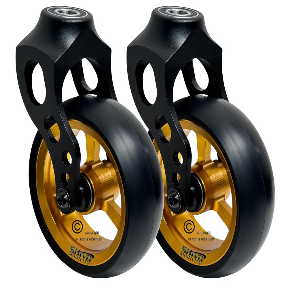 Wheelchair Caster Fork with Soft Caster. Black/Gold Combination withg 5 x 1.40 wheel