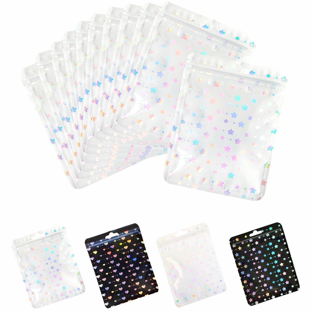 100 pack Holographic Candy Bags Resealable Clear Packaging Zipper Bag 4 x 6"Jewelry Sample Food Treat Party Favor Small Bussiness Bags