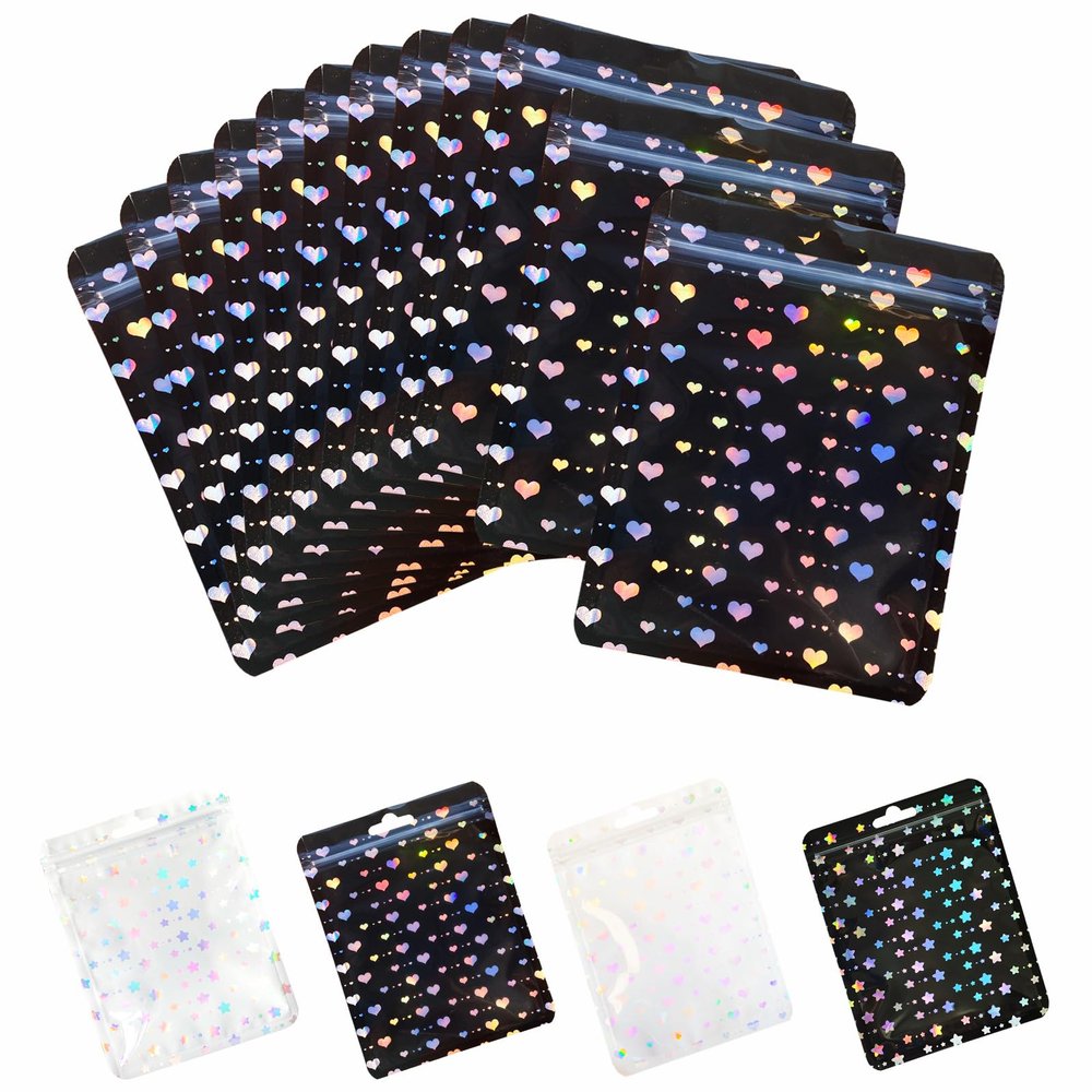 100 pack Holographic Candy Bags Resealable Clear Packaging Zipper Bag 4 x 6"Jewelry Sample Food Treat Party Favor Small Bussiness Bags