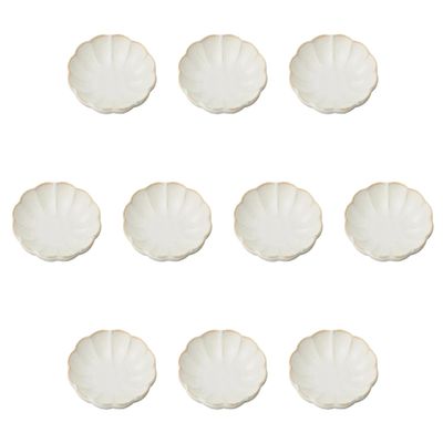 Set of 10, Chrysanthemum Flower White Small Plates, 3.8 x 0.7 inches (9.7 x 1.8 cm) | Small Plates, Setomonohonpo