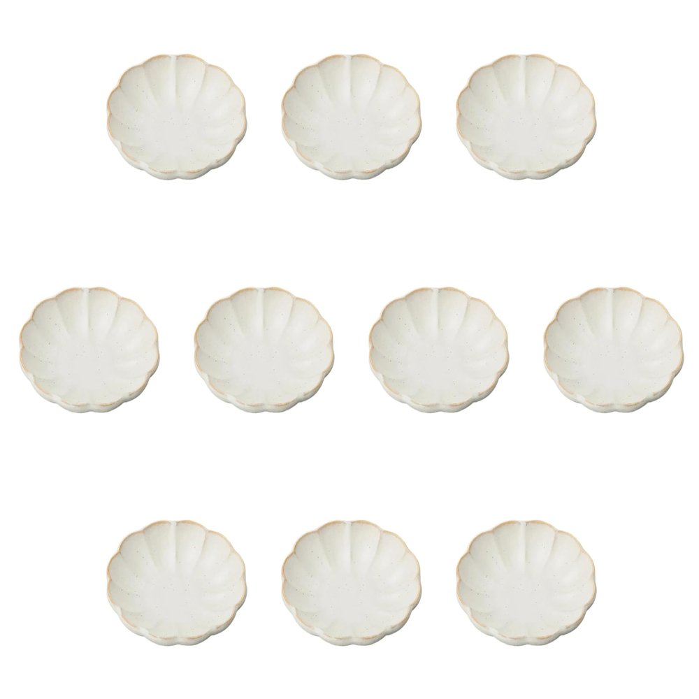 Set of 10, Chrysanthemum Flower White Small Plates, 3.8 x 0.7 inches (9.7 x 1.8 cm) | Small Plates, Setomonohonpo