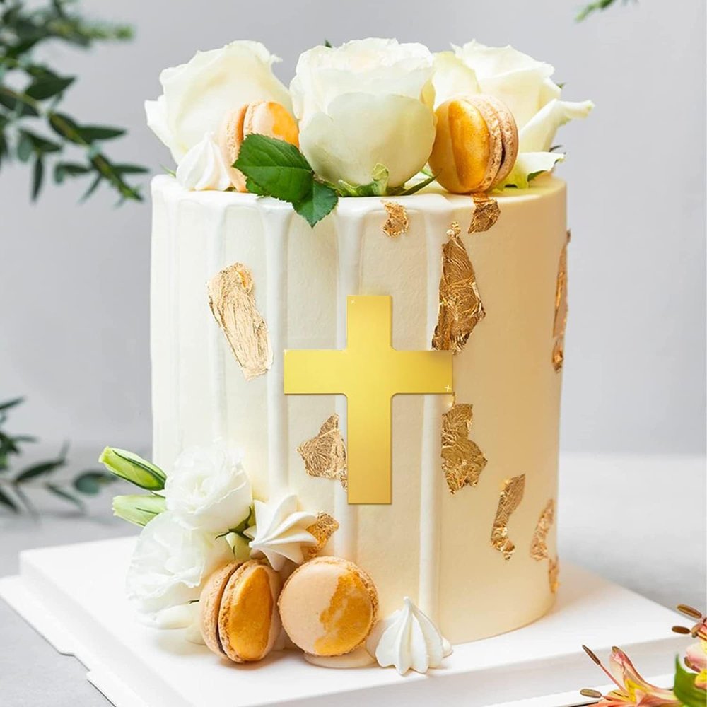 10cm Cross Cake Topper Acrylic Mirror Baptism Cake Decoration Gold Silver for Baptism Party Birthday Wedding DIY Cake Supplies 3.94inch