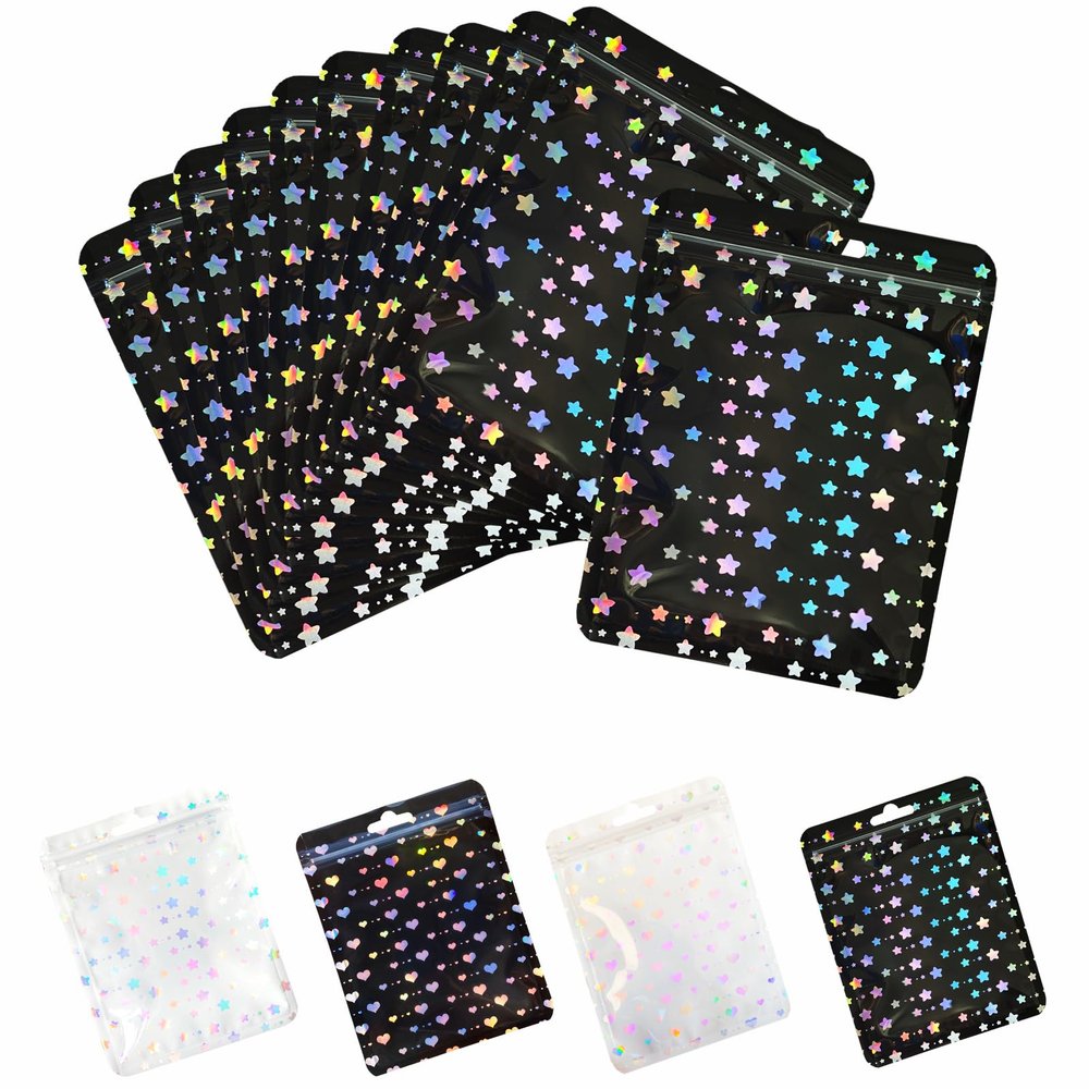 100 pack Holographic Candy Bags Resealable Clear Packaging Ziplock Bag 4 x 6"Jewelry Sample Food Treat Party Favor Small Bussiness Bags
