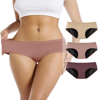 TIICHOO Period Panties Women Heavy Flow Soft Menstrual Incontinence Underwear Leakproof 3 Pack (X-Large, Beige/Rose Gold/Brown)