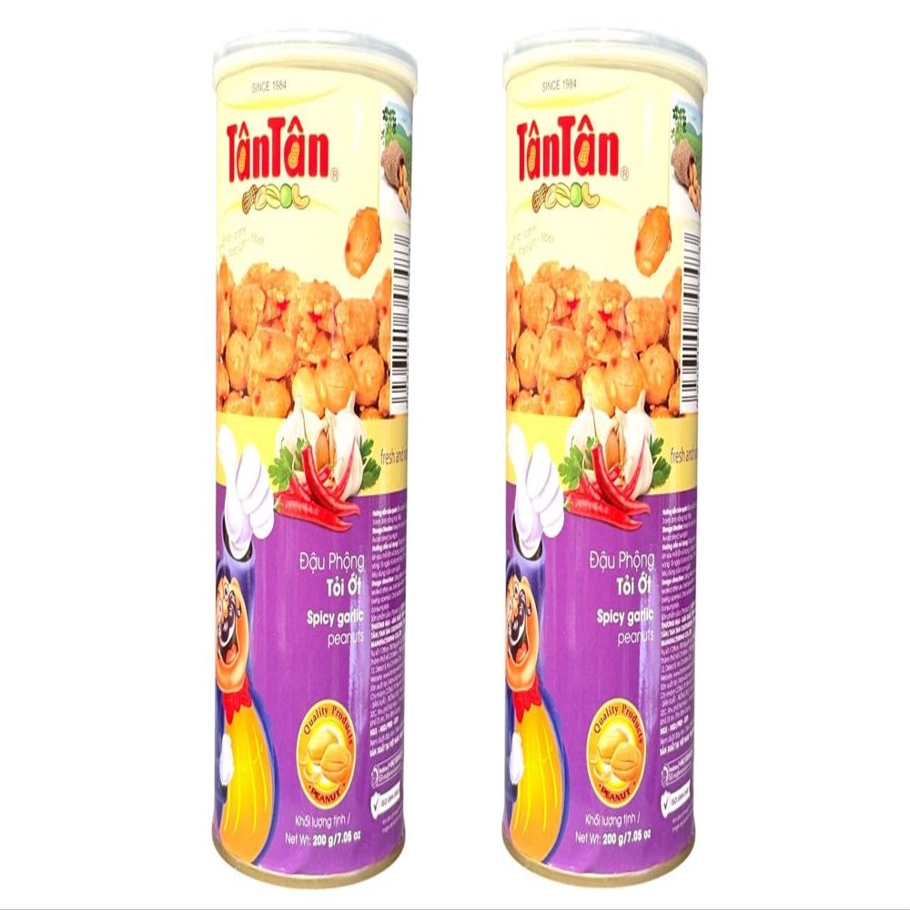 2 Packs - Spicy Garlic Peanuts - Dau Phong Toi Ot - 7 Oz per Can with 2 Cans per Order