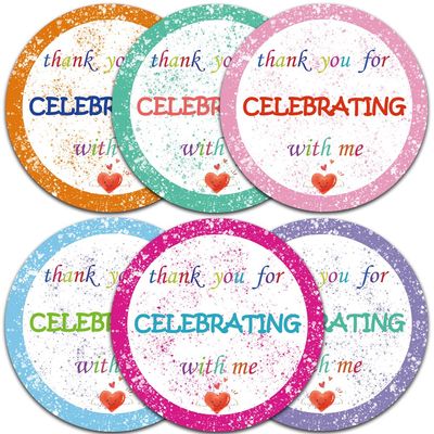 120pcs Thank You for Celebrating with Me Stickers, 2 Inch Colorful Thank You Labels Sticker, Round Wedding Party Birthday Favors Decorations for Boxes, Envelopes, Cards (with Me Stickers)