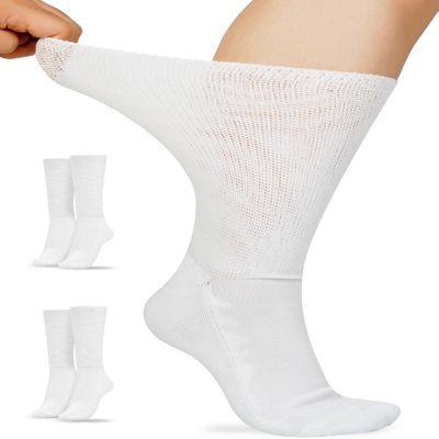 Artdear Colorful Bamboo Diabetic Socks for Men & Women - 2 Pairs Non Binding Extra Wide Crew Socks (US, Alpha, Large, Regular, Regular, White)