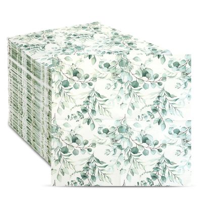 200Pcs Greenery Guest Napkins Paper Disposable Green Leaves Hand Towels Decorative Dinner Napkin Paper for Bathroom Baby Shower Wedding Birthday Party Supplies Table Decor(6.5 * 6.5 inch)