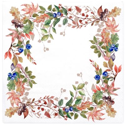 WRAPAHOLIC 50Pcs Fall Paper Napkins - 3-Ply Autumn Fruits Leaves Disposable Cocktail Napkins for Autumn, Thanksgiving Party Supplies Tableware - 5 x 5 In