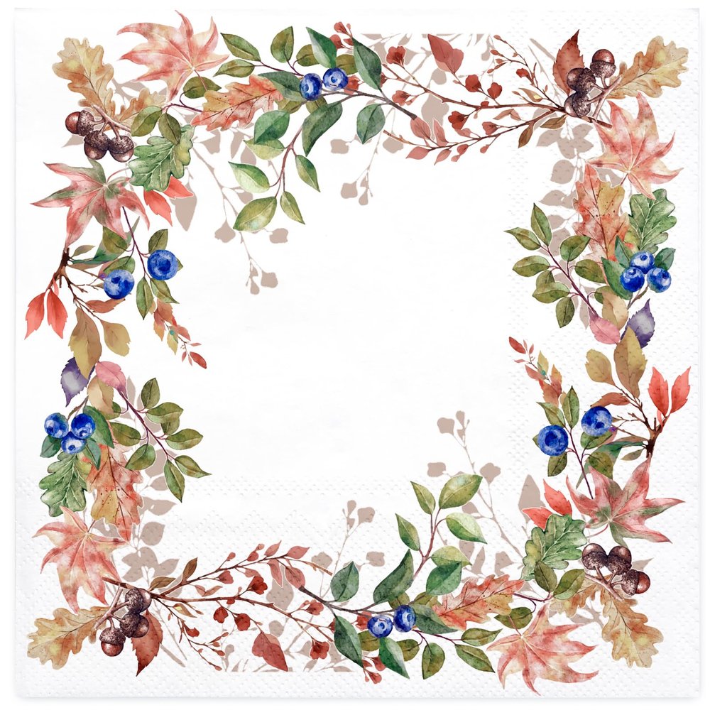 WRAPAHOLIC 50Pcs Fall Paper Napkins - 3-Ply Autumn Fruits Leaves Disposable Cocktail Napkins for Autumn, Thanksgiving Party Supplies Tableware - 5 x 5 In