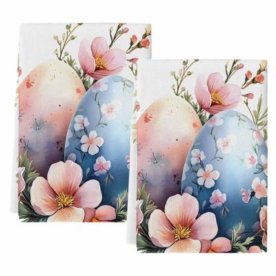 FADADII11 Kitchen Dish Towels Easter Egg Water Absorbent Hand Towels Spring Flower Leaves Tea Towels Dish Cloths for Kitchen Cleaning Drying 2 Pack