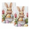 FADADII11 Kitchen Dish Towels Egg Flower Water Absorbent Hand Towels Easter Bunny Tea Towels Dish Cloths for Kitchen Cleaning Drying 2 Pack view 1