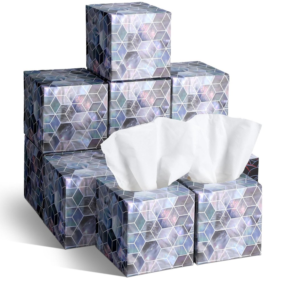 Fourluoo 12 Pack Facial Tissues Cube Boxes 600 Sheets 3 Ply Square Design
