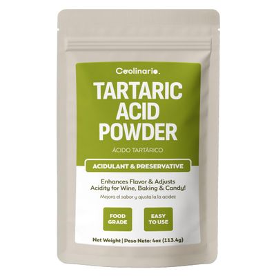 Coolinario Tartaric Acid Powder (4 OZ) Food Grade Natural Acidulant