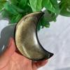 103g Golden Sheen Obsidian Slab Moon Carving with Metal Base Protective Crystal Art for Home Decor, Spiritual Healing & Unique Gifts view 1